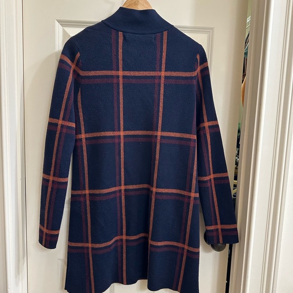 Max Studio Jacket Women Large Navy Sweater Plaid Coat Heavy Academia Career Fall - Picture 2 of 4